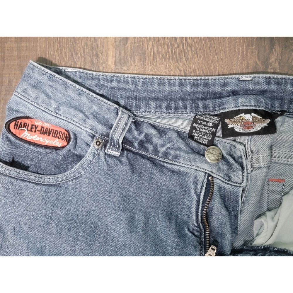 Harley Davidson Motorcycle Womens Denim Jeans Flare Leg Blue Size‎ 8 Long - Picture 6 of 11